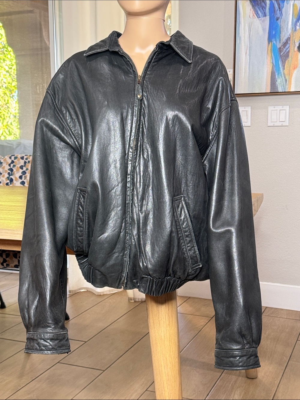 Vintage Coach Black Leather Bomber Jacket XL Made USA Full Grain Oversized 90s